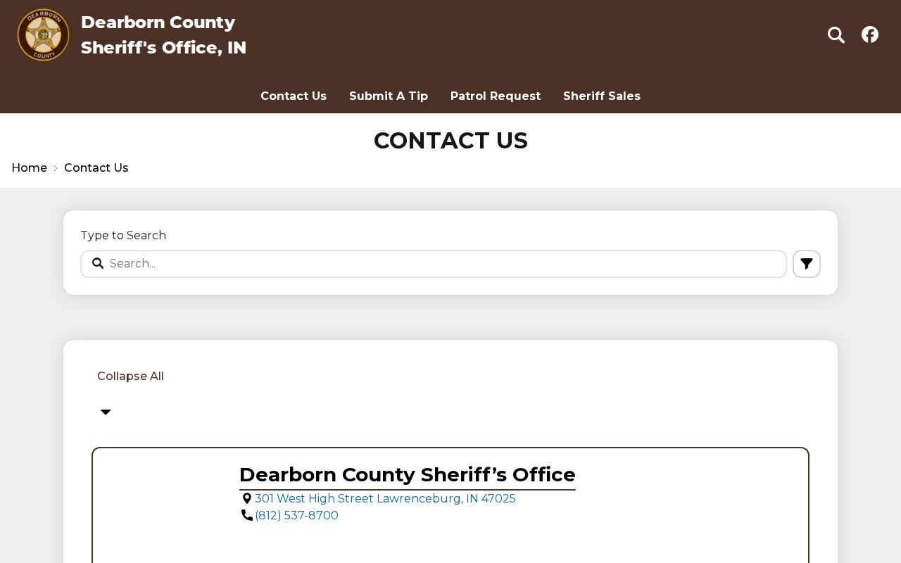 Dearborn County warrant records Sheriff contact route