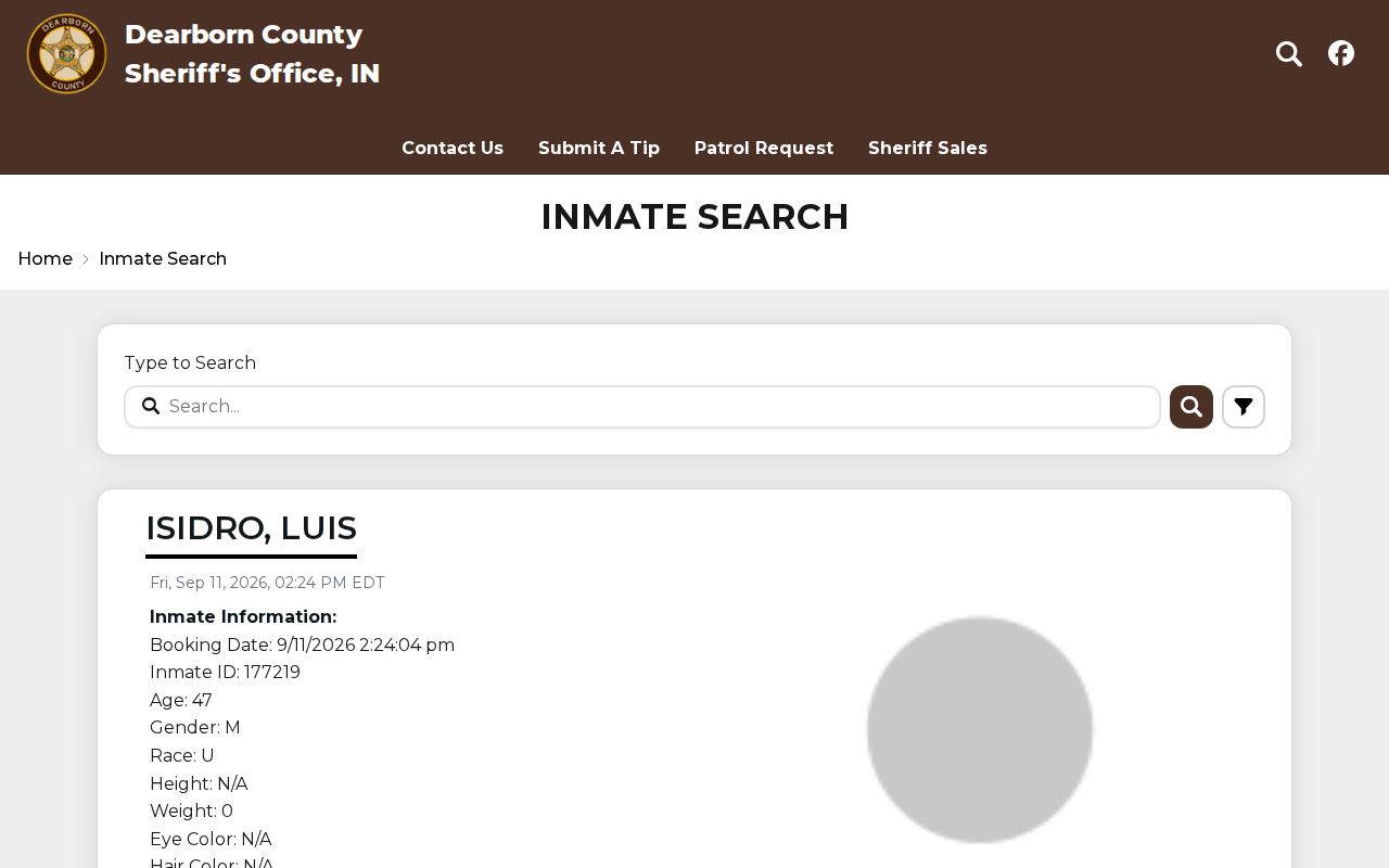 Dearborn County warrant records inmate search distinction